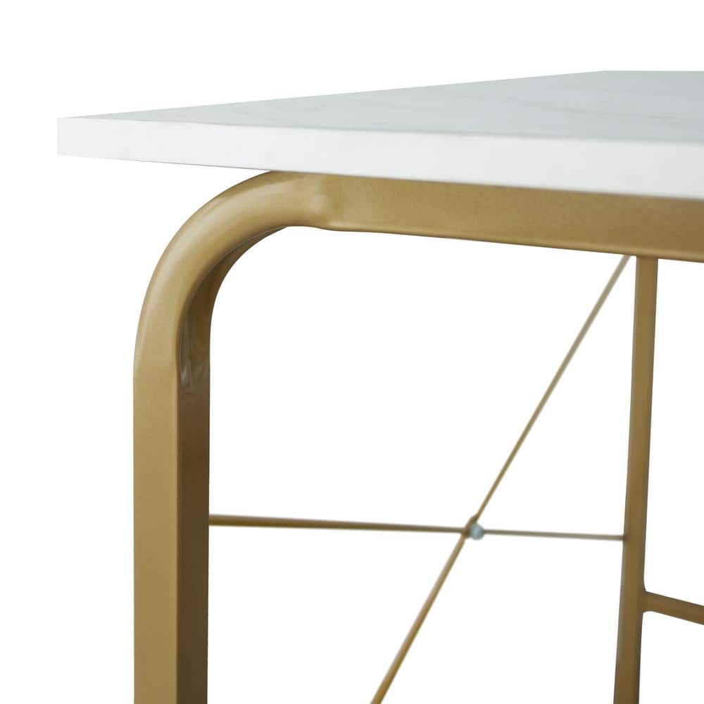 Compact Faux White Marble and Brass Corner Desk