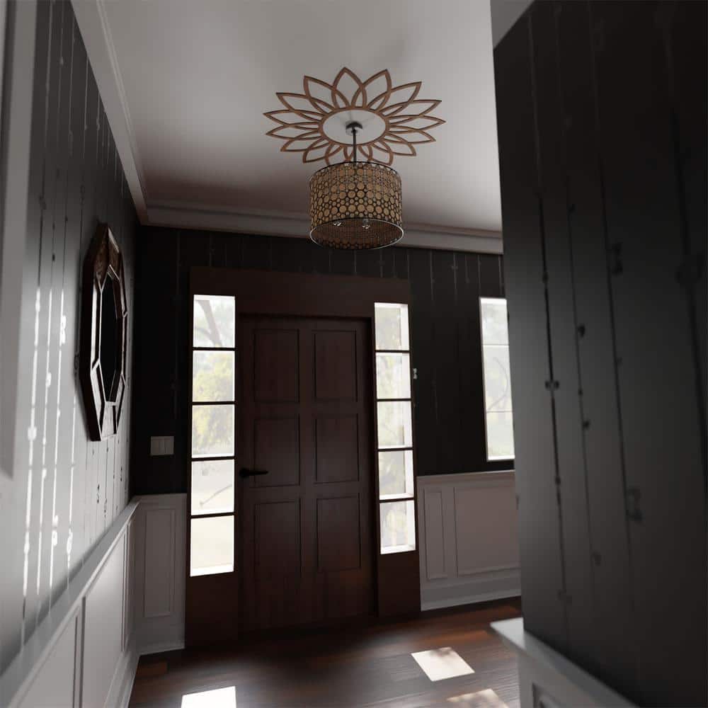 18-Inch Walnut Wood Daisy Fretwork Ceiling Medallion