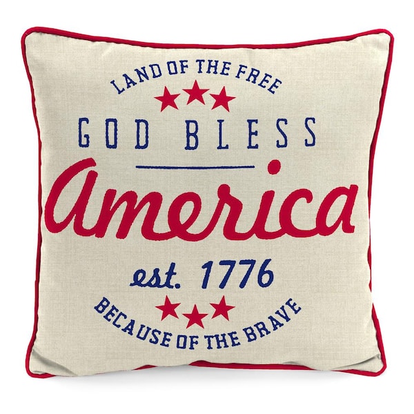 Jordan Manufacturing 18 in. L x 18 in. W x 5 in. T God Bless America Outdoor Throw Pillow