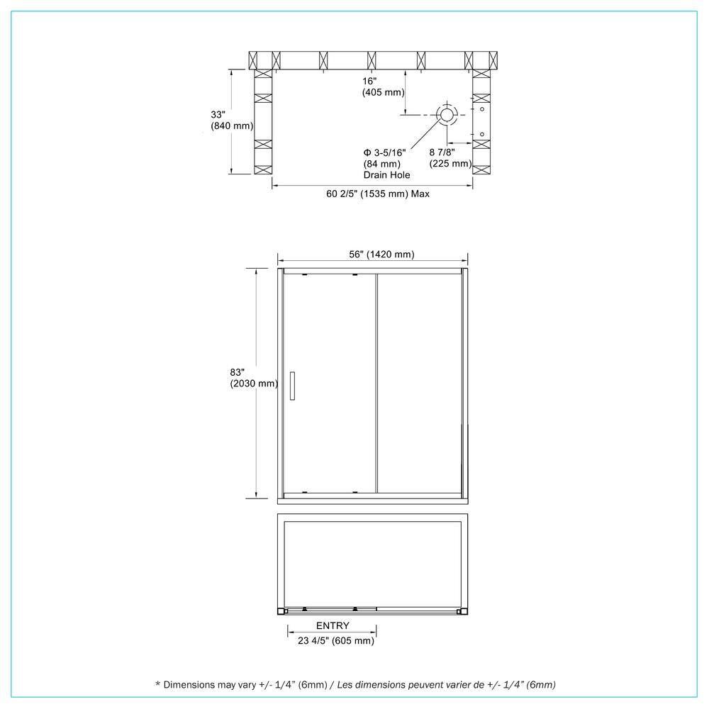 Ardis 60'' x 32'' Chrome Framed Sliding Shower Kit