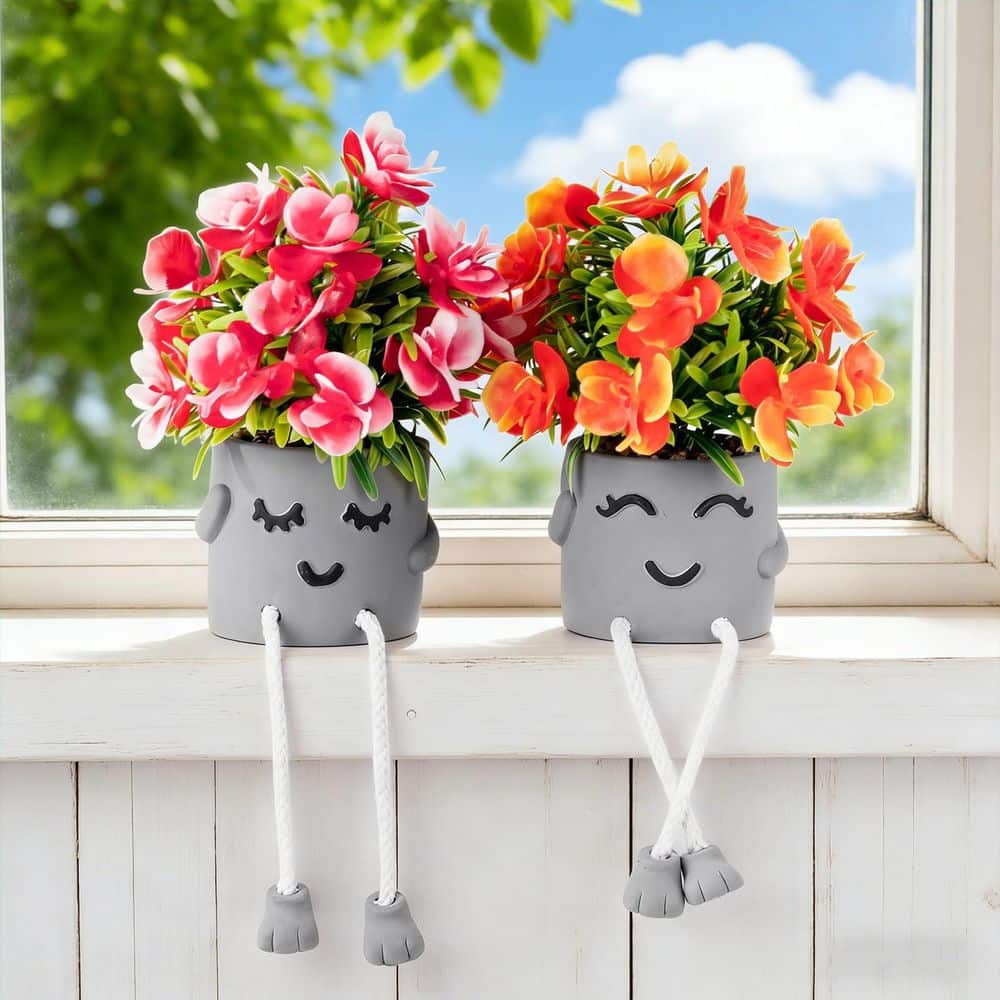 Afoxsos 4.7 in. Artificial Plant Decor Indoor Outdoor Red Orange
