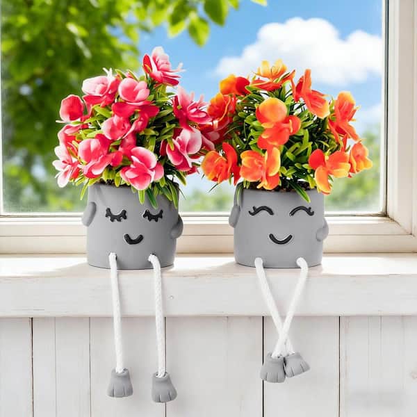 Afoxsos 4.7 in. Artificial Plant Decor Indoor Outdoor Red Orange