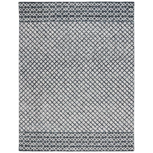 SAFAVIEH Abstract Ivory/Navy 8 ft. x 10 ft.y Geometric Distressed Area Rug