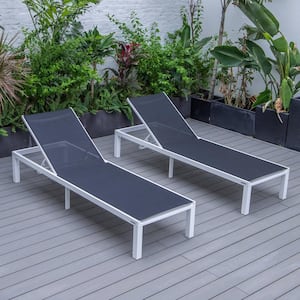 White Powder Coated Aluminum Frame Marlin Modern Patio Lounge Chair Chaise with Black (Set of 2)