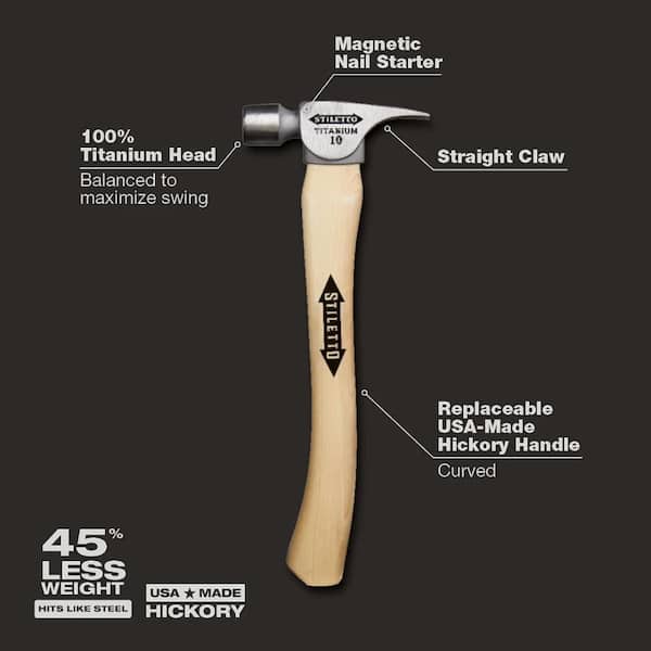 10 oz. Titanium Smooth Face Hammer with 14.5 in. Curved Hickory Handle with 14.5 in. Curved Hickory Replacement Handle