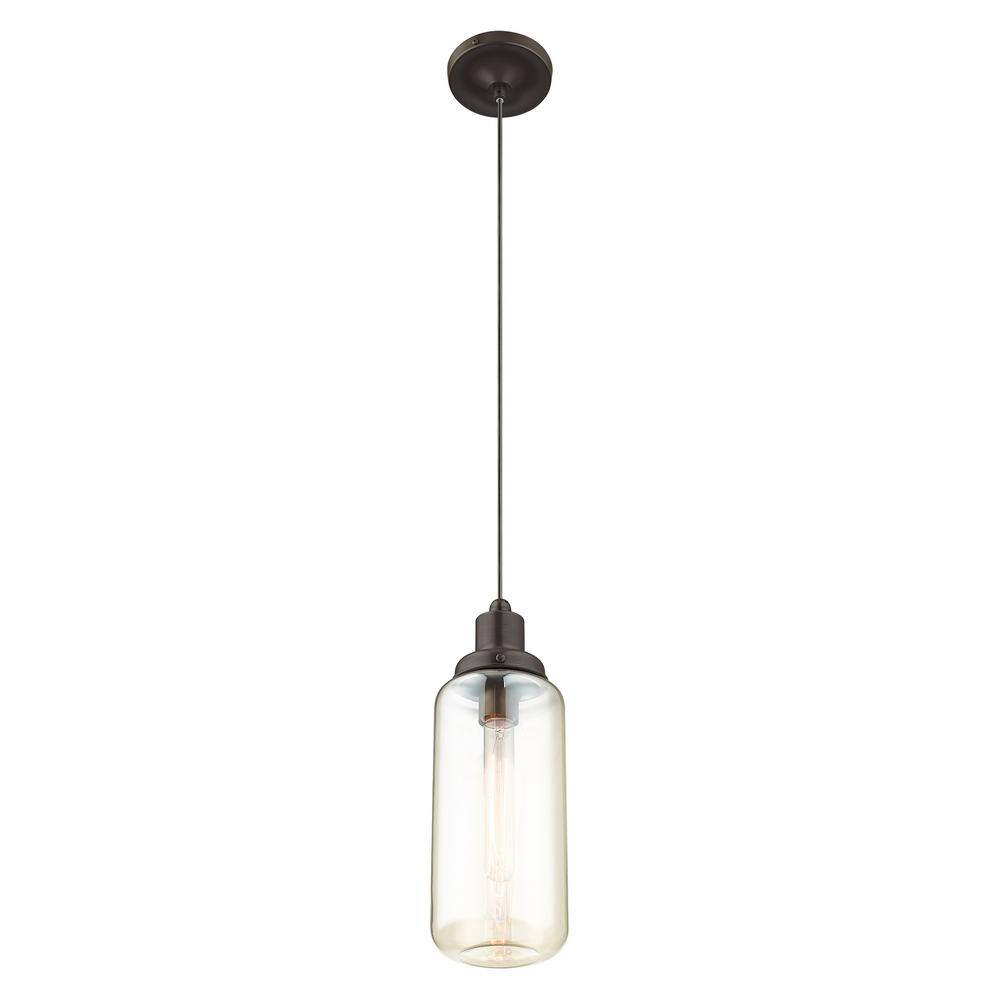 English Bronze Mini Jar Pendant with Champagne Glass Shade