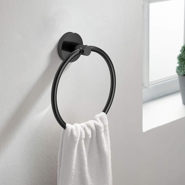 4-Piece Bathroom Hardware Set with Towel/Robe Hook Toilet Paper Holder Towel Ring in Matte Black