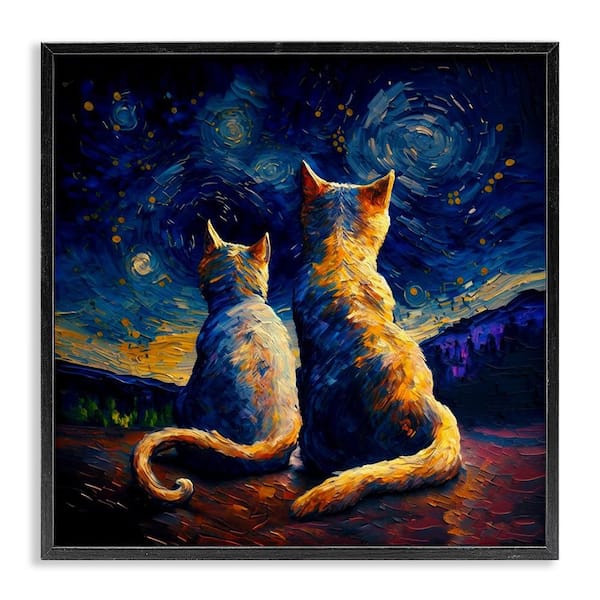Stupell Industries Swirled Night Sky Cats by Svetlana Aleynikova Black Framed Animal Giclee Art Print 17 in. x 17 in.