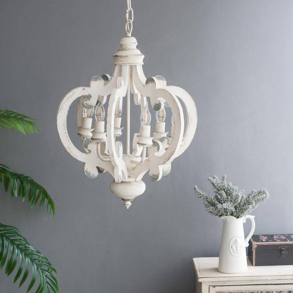 6-Light Wood Farmhouse Chandelier, Pendant Light Fixture, Rustic Hanging Li