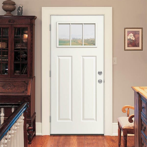 JELD-WEN 32 in. x 80 in. 3 Lite Craftsman White Painted Steel