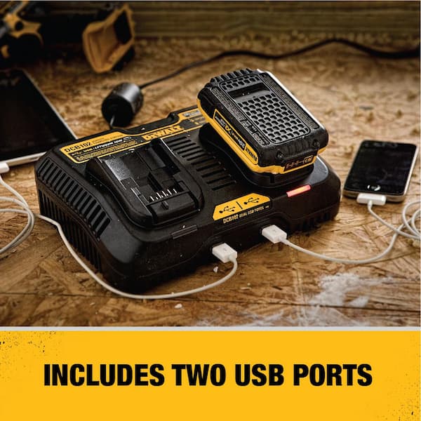 12V to 20V MAX Lithium Ion Dual Port Jobsite Charging Station with 2 USB Ports