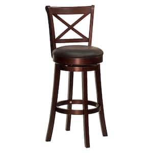 44 in. Mid Back Black Low Back Rubberwood Frame 31 Bar Stool with PU Leather Seat