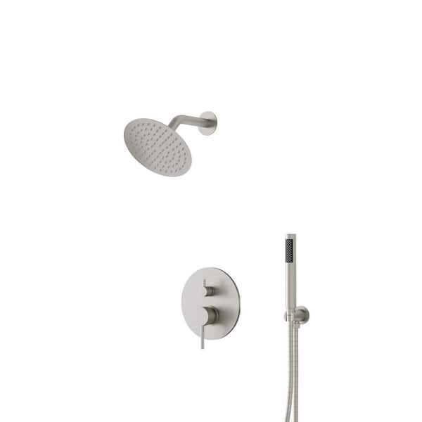 Crozet 2-Spray Wall Mount Round Rain Shower Head and Handheld Shower Faucet 1.8 GPM in Brushed Nickel (Valve Included)