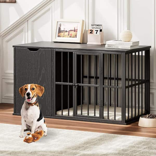 Built In Dog Crates FUFU&GAGA Black Dog Crate Furniture End Table