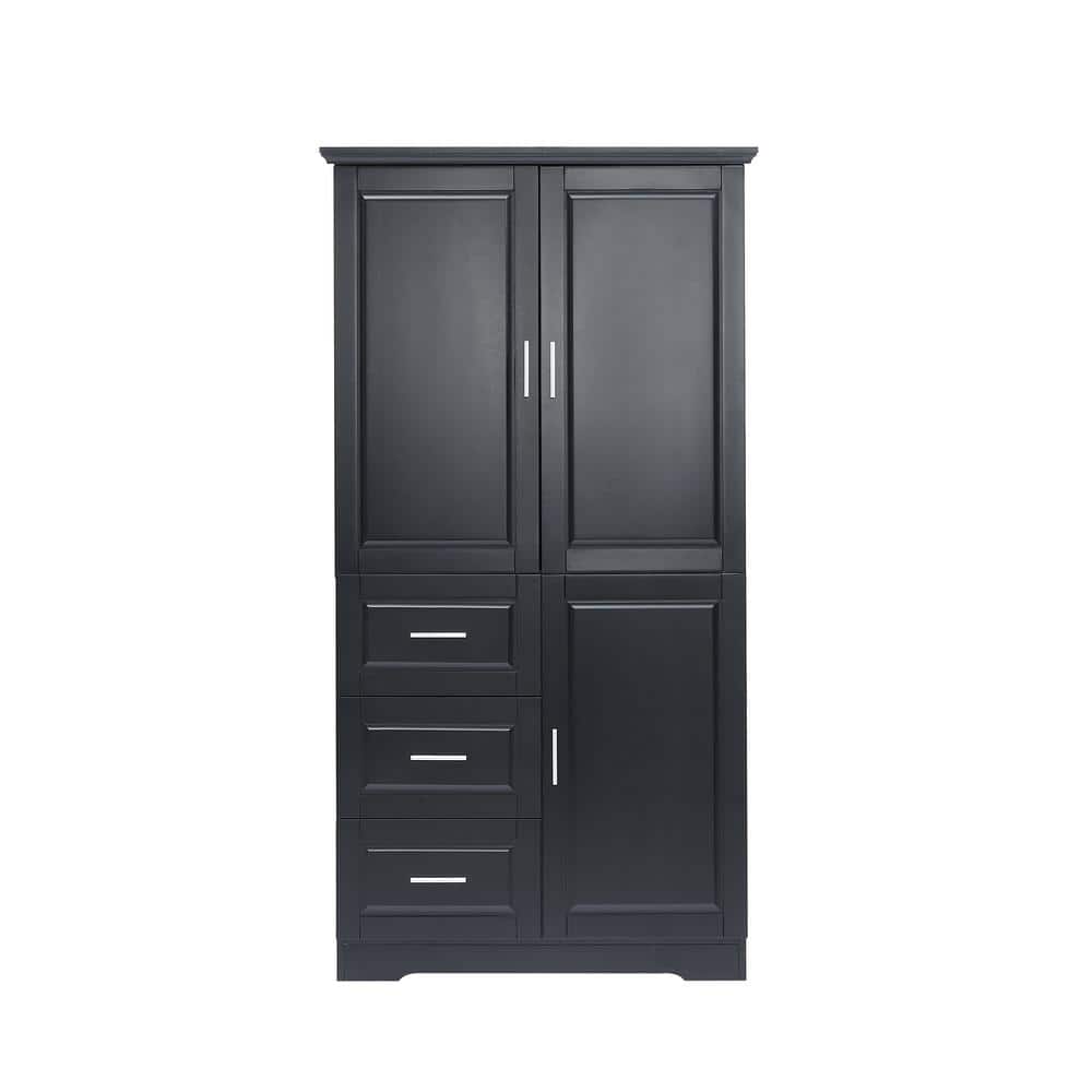 32.6 in. W x 19.6 in. D x 62.2 in. H Black Tall and Wide Storage Cabinet Linen Cabinet with 3-Drawers and Doors price history on PriceWatchPro