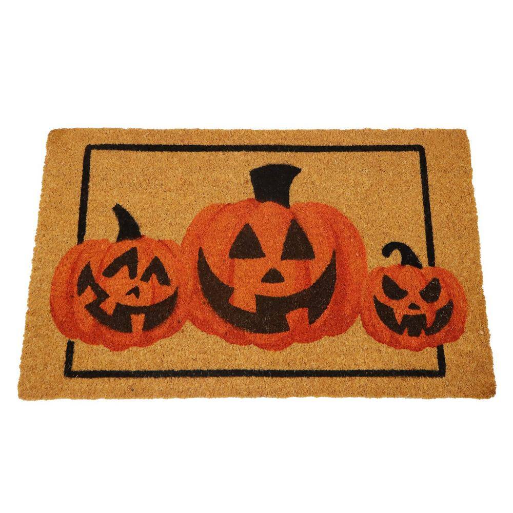 Angel Sar 30 in. x 17 in. Non Slip Natural Coir Halloween Pumpkin ...