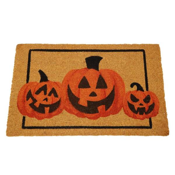 Angel Sar 30 in. x 17 in. Non Slip Natural Coir Halloween Pumpkin Patterned Doormat Doorway Rug for Outdoor and Indoor