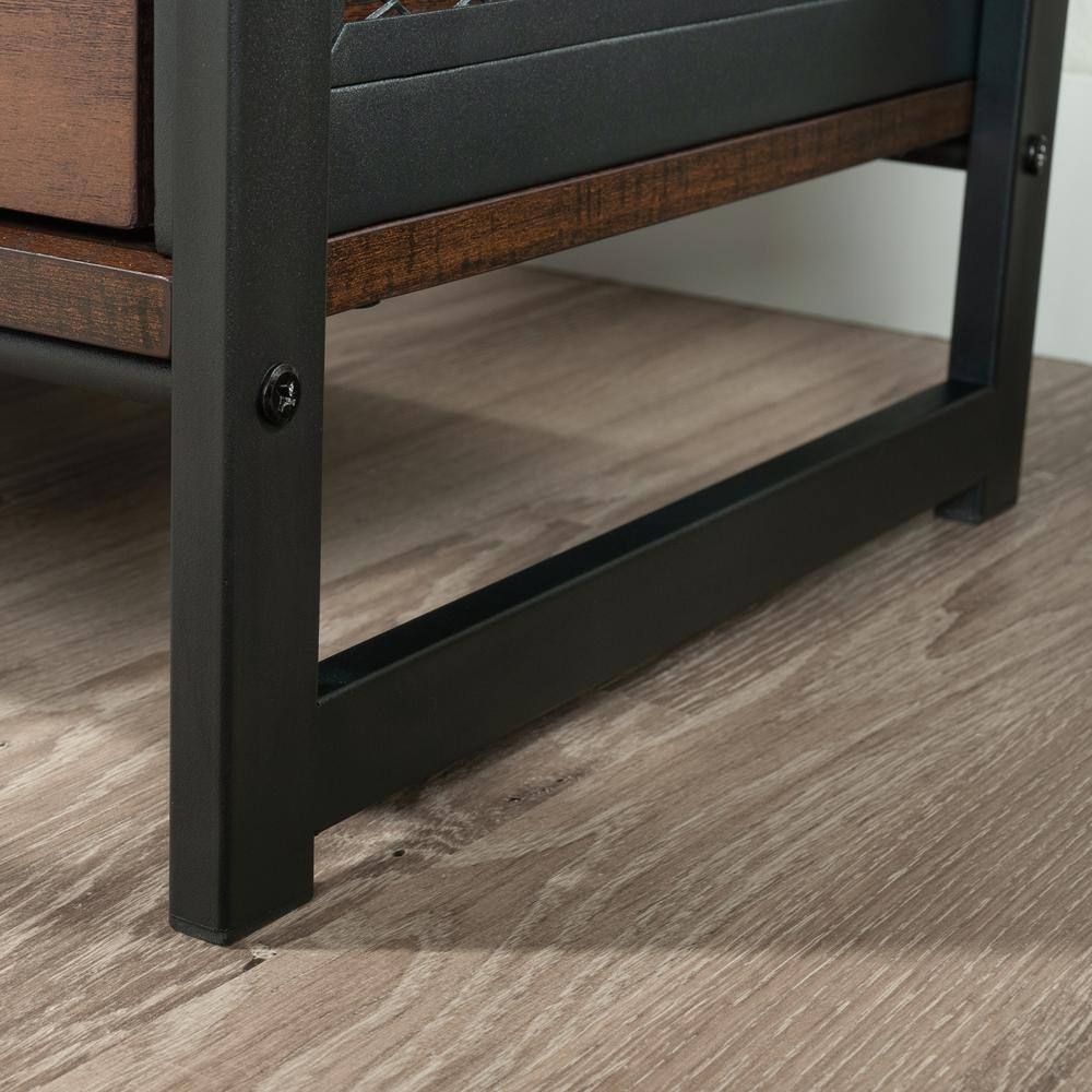 Barrel Oak and Metal Frame Nightstand with Drawer