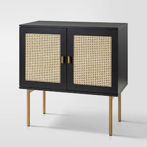 Datang Black Modern 32 in. Tall Accent Storage Cabinet with Metal Legs and 2-Doors