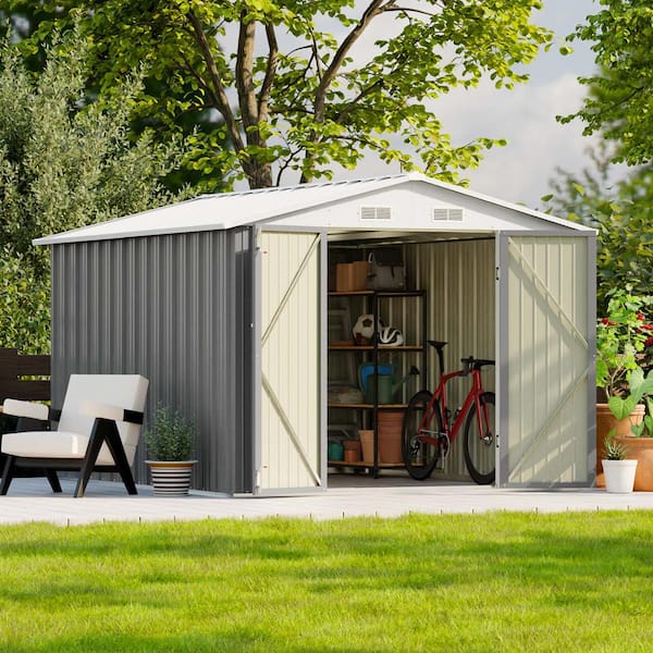 Patiowell 8 ft. W x 10 ft. D Gray Metal Storage Shed 80 sq. ft