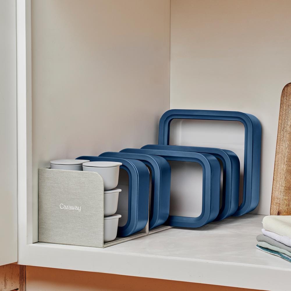 Caraway Home 17pc Food Storage Set Navy: Ceramic-Coated Glass Containers, Oven & Microwave Safe, 1 Year Warranty