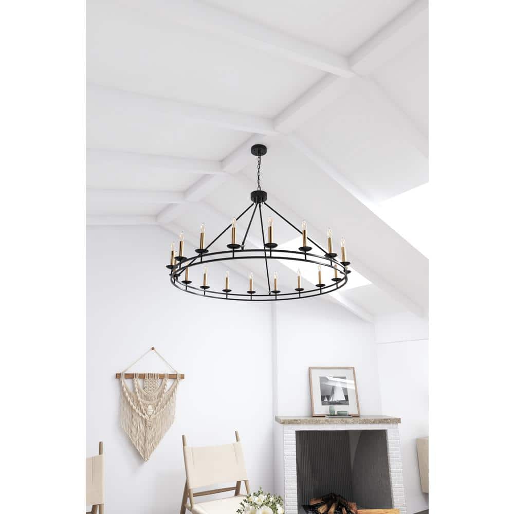 18-Light Black Candle Style Wagon Wheel Chandelier