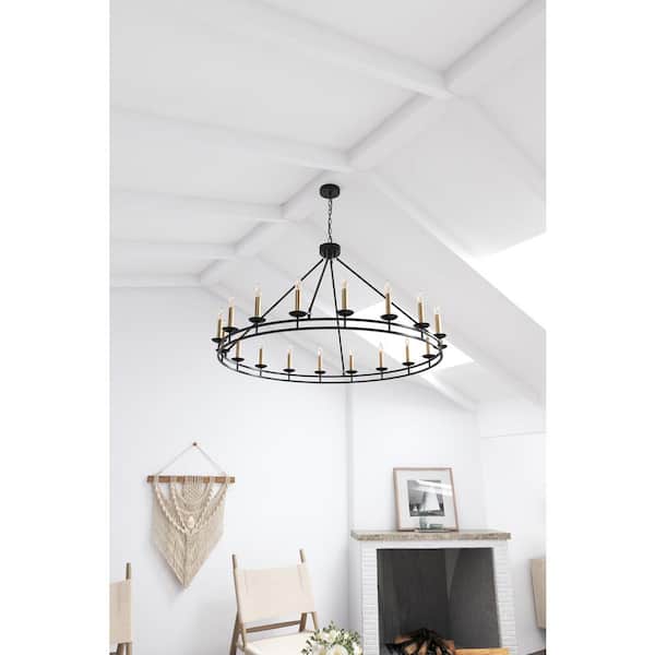 aiwen 18-Light Black Candle Style Wagon Wheel Chandelier