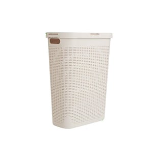 40 Liter Ivory Plastic Laundry Basket Hamper with Cutout Handles