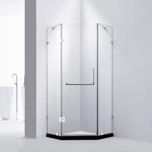 39.4 in. x 79 in. Frameless Neo-Angle Hinged Shower Door in Chrome with Handle