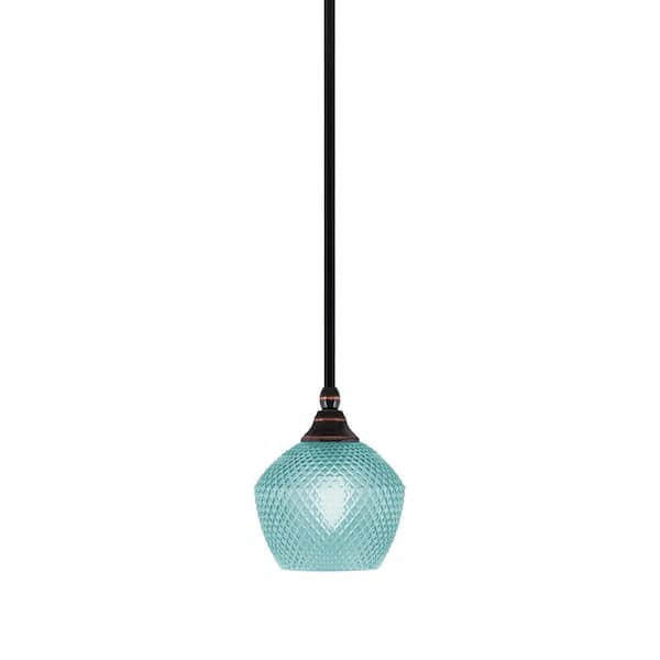 Unbranded Sparta 100-Watt 1-Light Black Copper Mini Pendant Light with Turquoise Textured Glass and Light Bulb Not Included
