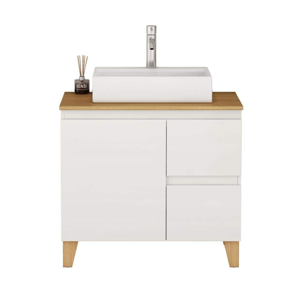 31.5 in. W x 18.1 in. D x 33.44 in. H Freestanding Bath Vanity in White with Natural Solid Wood Top price history on PriceWatchPro
