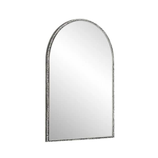 24 in W x 36 in. H Silver Arched Wood Framed Mirror for Bathroom