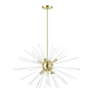 Utopia 9-Light Satin Brass Spheroid Pendant Chandelier with Clear Glass Rods