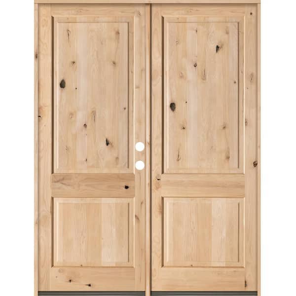 Krosswood Doors 72 in. x 96 in. Rustic Knotty Alder 2-Panel Square Top Unfinished Left-Hand Inswing Wood Double Prehung Front Door