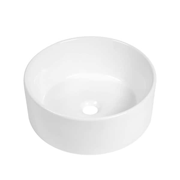 15 in. Stylish Round Vessel Sink White Porcelain Ceramic Bathroom Sink Above Counter, Easy to Install