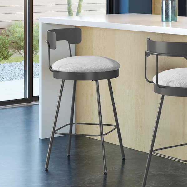 Amisco Monza 30.25 in. Grey White Polyester/Dark Grey Metal Bar Stool
