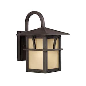 Medford Lakes 1-Light Statuary Bronze Outdoor 11 in. Wall Lantern Sconce with LED Bulb