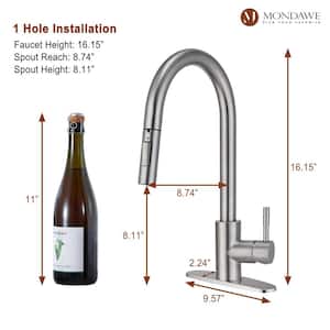 High Arc Pull Down Single Handle Surface Mount Kitchen Faucet in Brushed Nickel SUS Stainless Steel