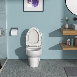 12 inch 1-piece 1.28 GPF Single Flush Elongated Toilet in White-2 with Slow-Close Seats and Wax Rings