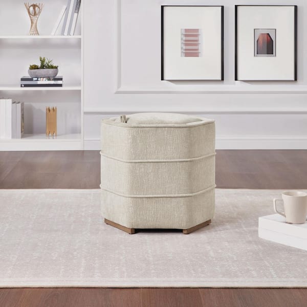 Maddox 6-Sided Storage Ottoman in Linen Fabric