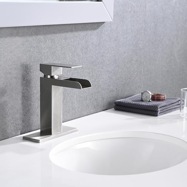 Ladera Single Handle Single Hole Bathroom Faucet with Deckplate Included and Pop up Drain in Brushed Nickel