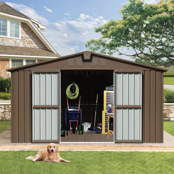 11 ft. W x 9 ft. D Galvanized Steel Metal Brown Outdoor Storage