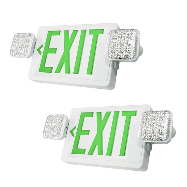 2-Pack Combo 14-Watt Equivalent Integrated LED Green Exit Sign Emergency Light with Ni-Cad 9.6-Volt Battery