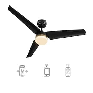 Attis 52 in. Integrated LED Indoor Black Smart Ceiling Fan with Light and Remote, Works with Alexa and Google Home