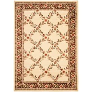 Lyndhurst Ivory/Brown 5 ft. x 8 ft. Floral Border Diamond Area Rug