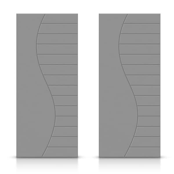 CALHOME 60 in. x 80 in. Hollow Core Light Gray Painted Composite MDF Interior Double Closet Sliding Doors