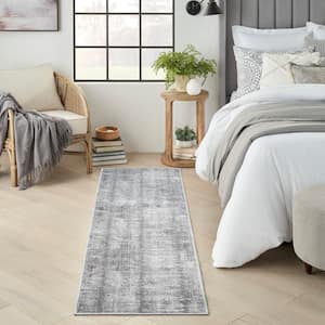Modern Abstract Grey White 2 ft. x 8 ft. Abstract Contemporary Runner Area Rug