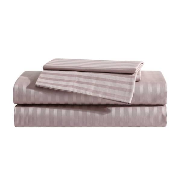 Dobby Stripe 4-Piece Dusk Pink Cotton King Sheet Set