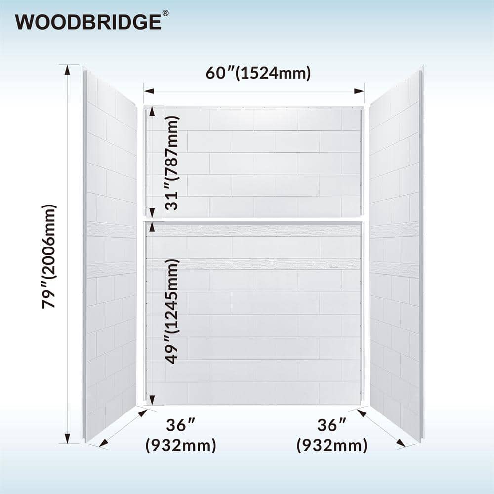 High Gloss White 4-Piece Glue Up Alcove Shower Surround