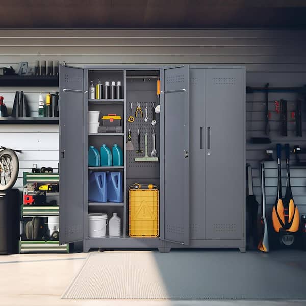 Tahanbath 72.8 In Gray Metal Locker,Lockable Cleaning Tool Cabinet